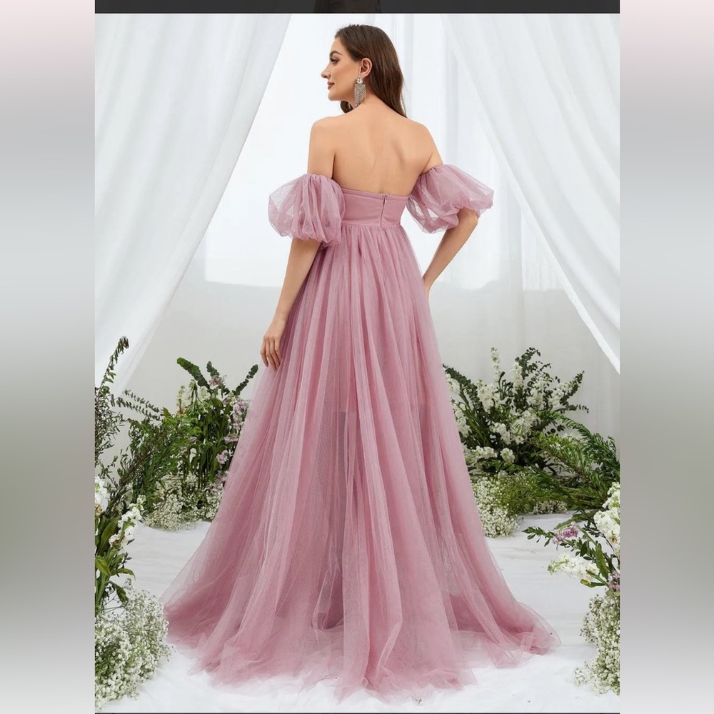 Elegant Pink Off-Shoulder Maternity Dress - Picture 2 of 7